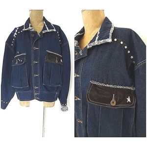 Vintage Gene Ewing Bis Grunge Denim Jacket Beaded Medium